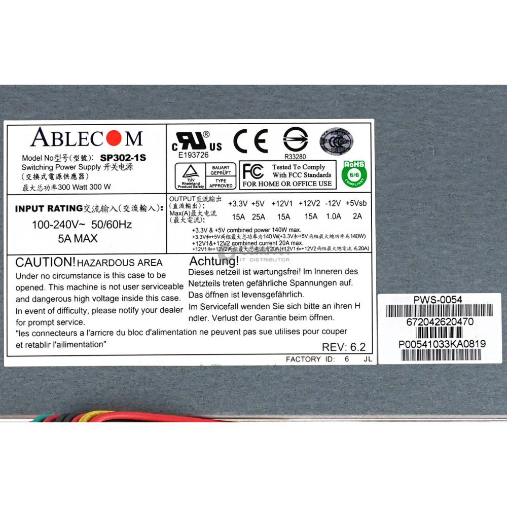 PWS-0054 SUPERMICRO 300W POWER SUPPLY FOR SUPERMICRO CSE-813M